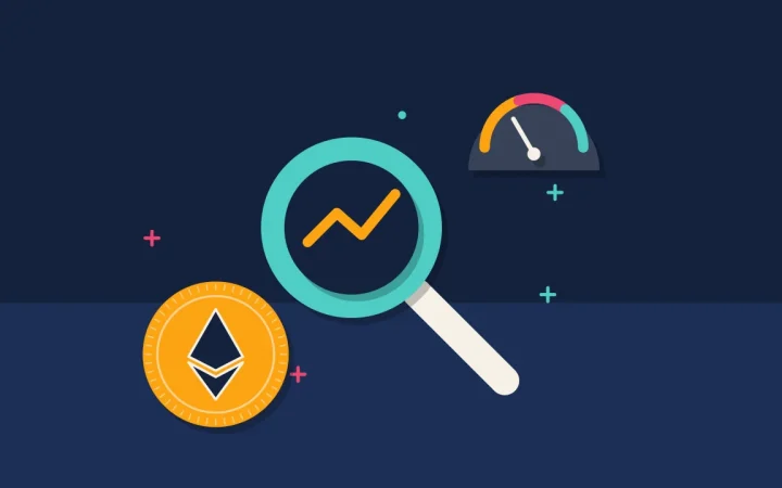 Иллюстрация лупы над графиком с монетой для руководства по Ethereum