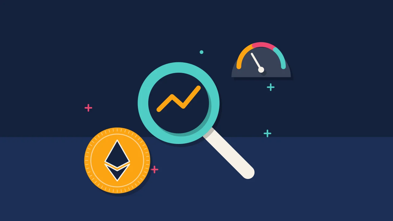 Иллюстрация лупы над графиком с монетой для руководства по Ethereum