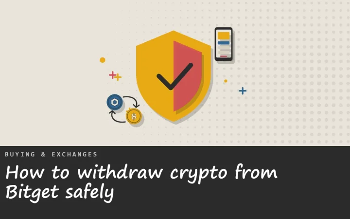 Как безопасно вывести криптовалюту с Bitget: иллюстрация щита безопасности и двух обмениваемых монет