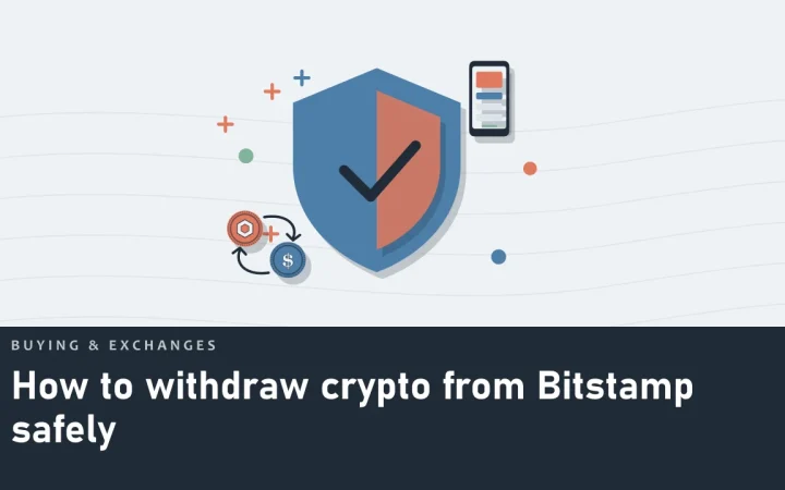Как безопасно вывести криптовалюту с Bitstamp: иллюстрация со щитом безопасности и двумя обмениваемыми монетами