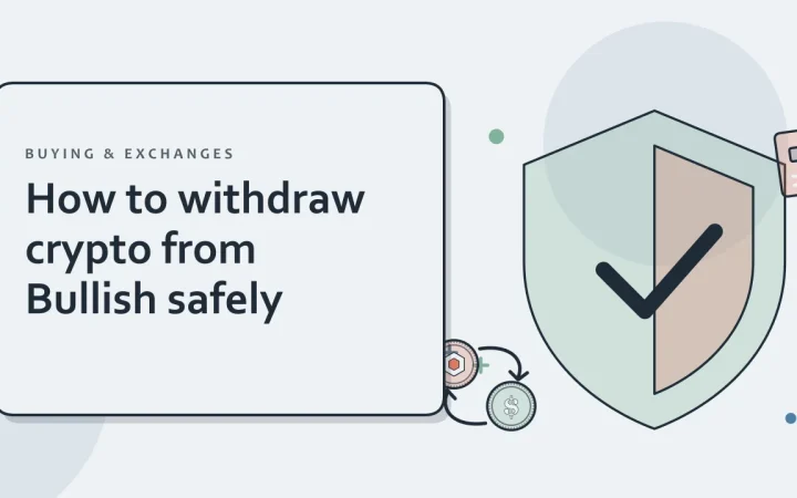 Как безопасно вывести криптовалюту с Bullish: иллюстрация щита безопасности и двух обмениваемых монет