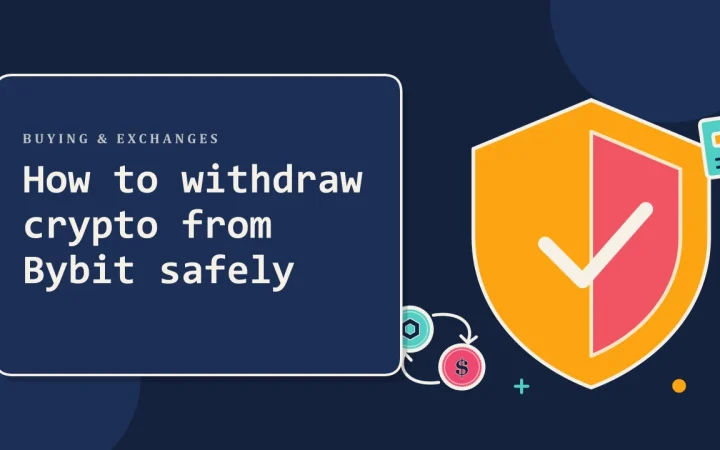 Как безопасно вывести криптовалюту с Bybit: иллюстрация щита безопасности и двух обмениваемых монет