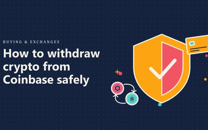 Как безопасно вывести криптовалюту с Coinbase: иллюстрация со щитом безопасности и двумя обмениваемыми монетами