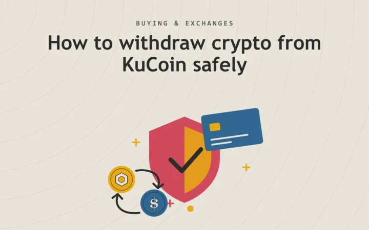 Как безопасно вывести криптовалюту с KuCoin: иллюстрация щита безопасности и двух обмениваемых монет