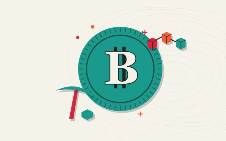 Иллюстрация монеты с майнинговой киркой для руководства по Bitcoin