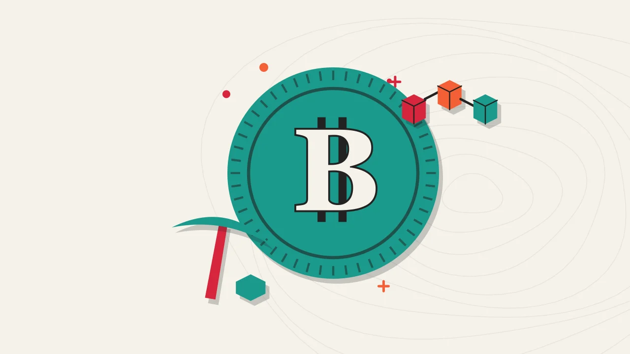 Иллюстрация монеты с майнинговой киркой для руководства по Bitcoin