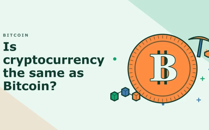 Криптовалюта — это то же самое, что Bitcoin?: иллюстрация монеты и связанных блоков блокчейна