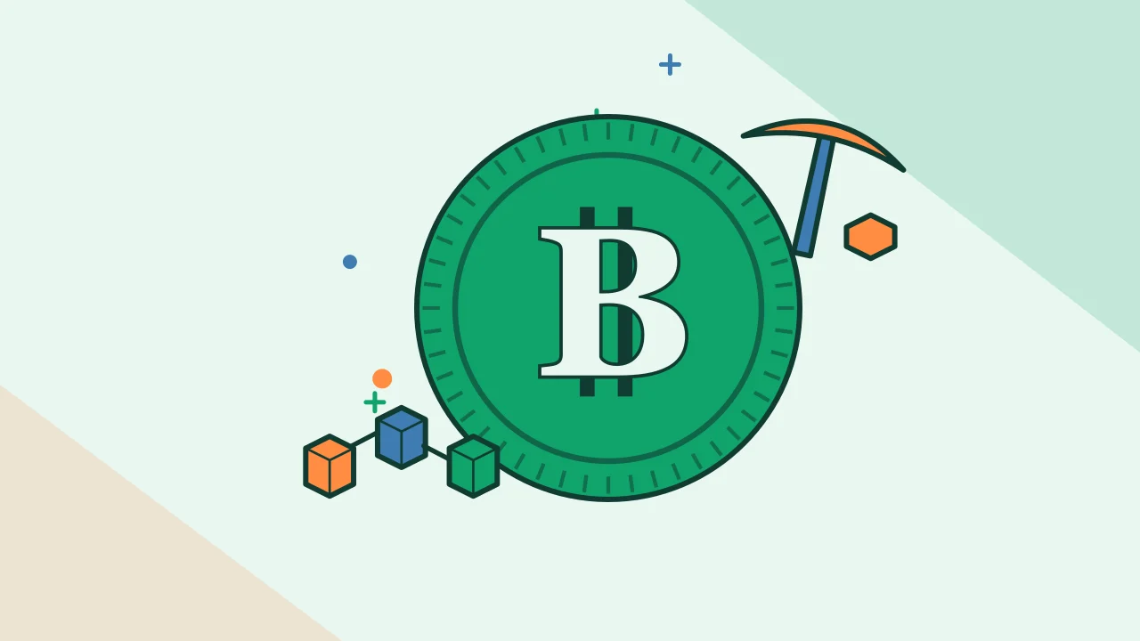 Иллюстрация монеты со связанными блоками блокчейна для руководства по Bitcoin