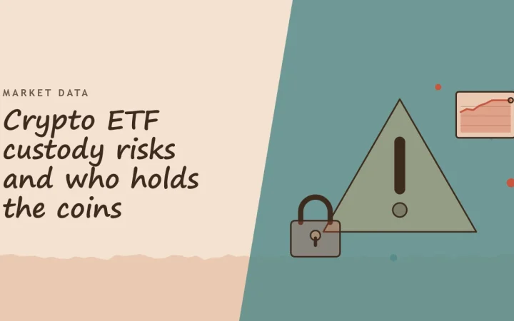Риски хранения в крипто-ETF и кто держит монеты: иллюстрация с предупреждающим знаком и навесным замком