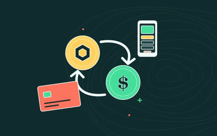 Иллюстрация обмена двух монет с криптокартой для руководства «Покупка и обмен»