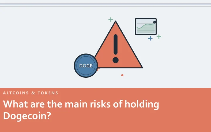 Каковы основные риски владения Dogecoin?: иллюстрация предупреждающего знака и монеты