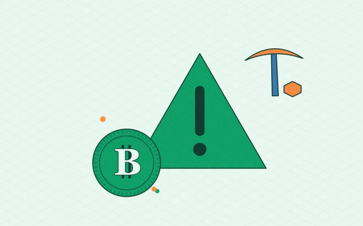 Иллюстрация предупреждающего знака с монетой для руководства по Bitcoin