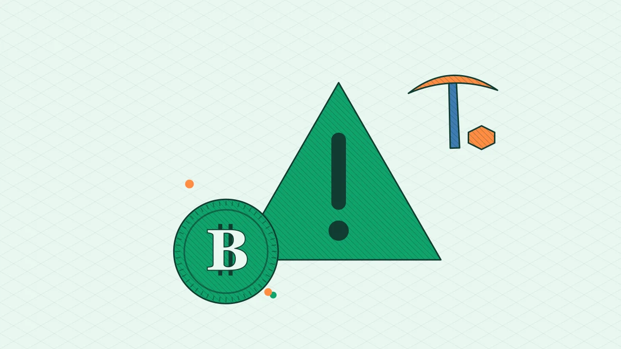 Иллюстрация предупреждающего знака с монетой для руководства по Bitcoin