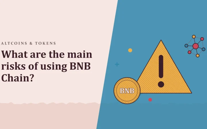 Каковы основные риски использования BNB Chain?: иллюстрация предупреждающего знака и монеты