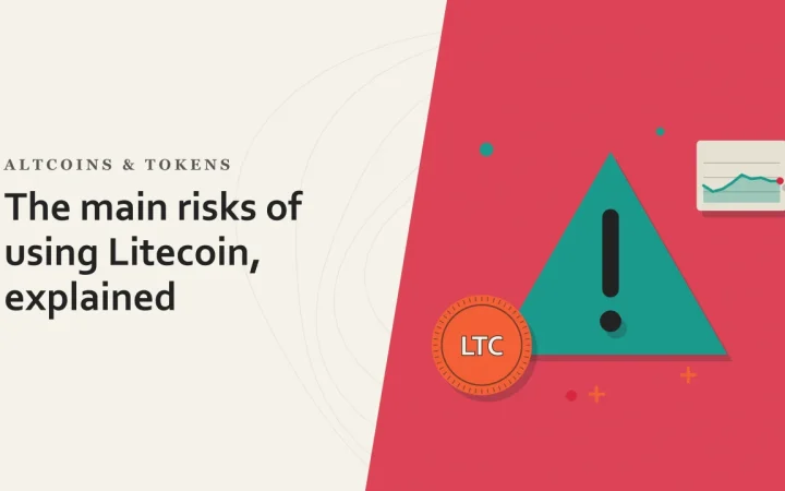 Основные риски использования Litecoin: иллюстрация с предупреждающим знаком и монетой
