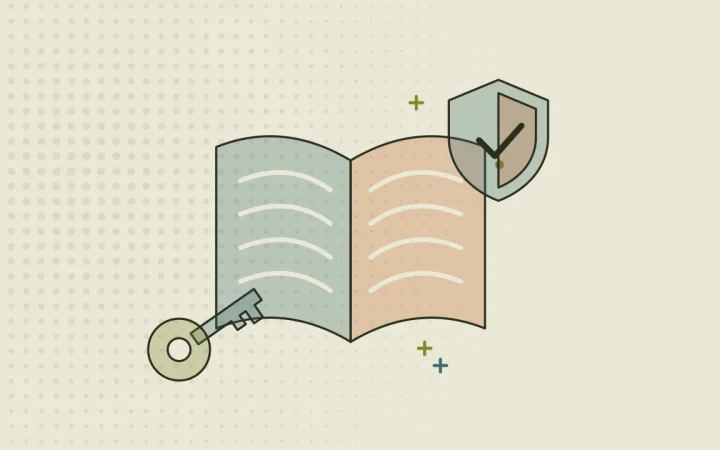 Иллюстрация раскрытой книги с приватным ключом для руководства по кошелькам и безопасности