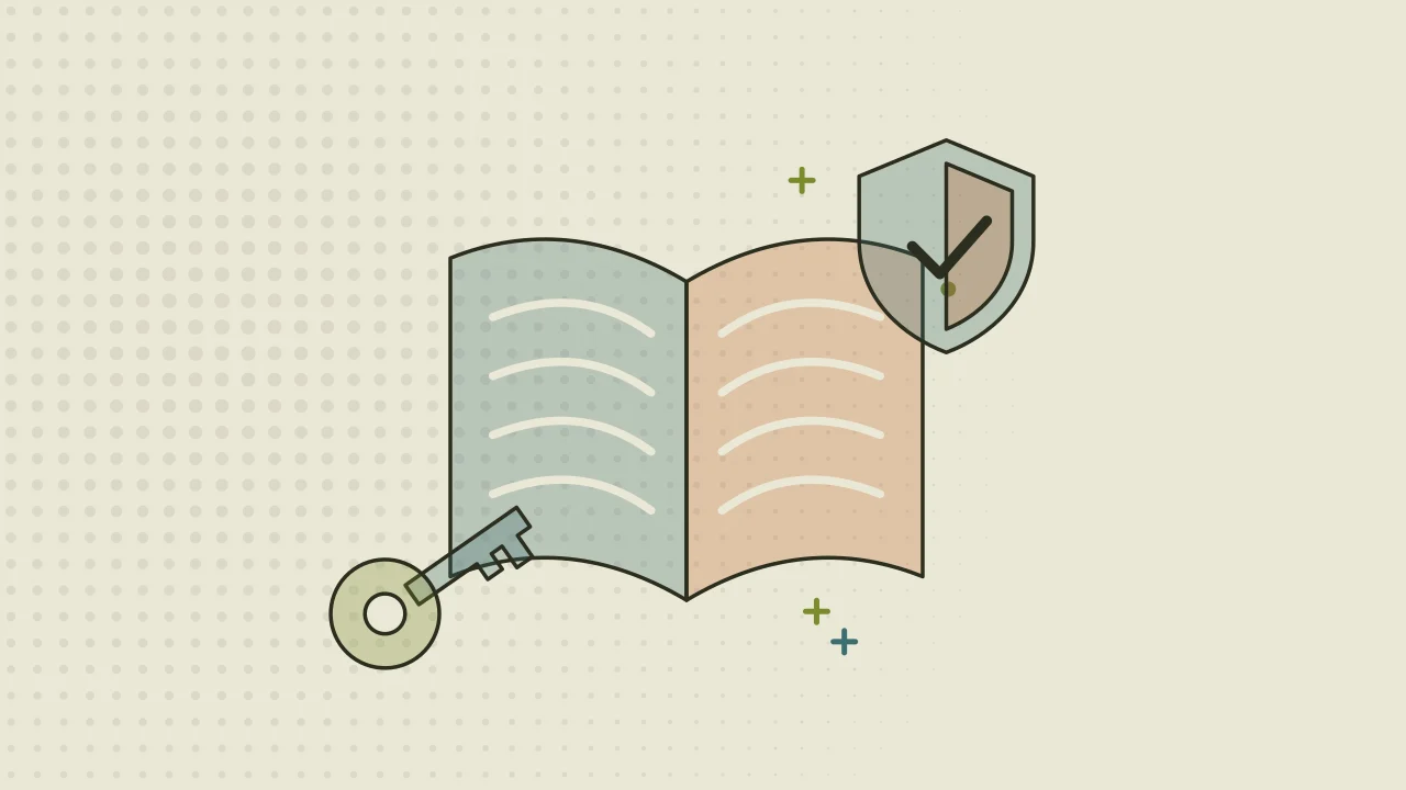 Иллюстрация раскрытой книги с приватным ключом для руководства по кошелькам и безопасности
