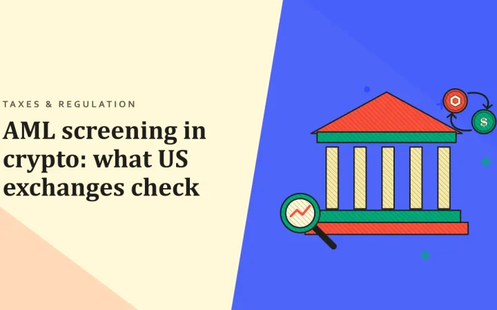 AML-проверка в криптовалюте: что проверяют биржи США: иллюстрация здания регулятора и лупы над графиком