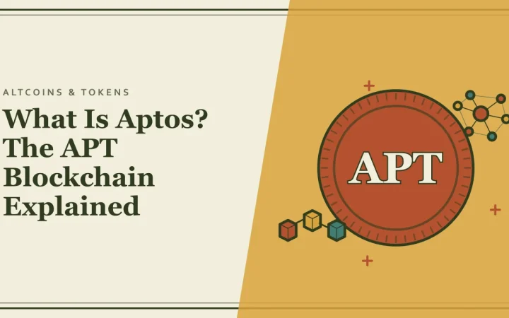 Что такое Aptos? Блокчейн APT объясняется: иллюстрация монеты и связанных блоков блокчейна