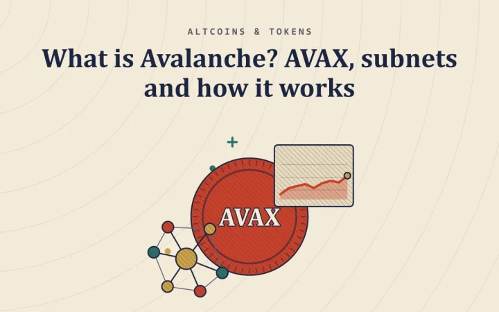 Что такое Avalanche? AVAX, подсети и как это работает: иллюстрация монеты и сети узлов