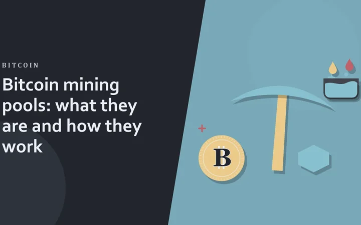 Майнинговые пулы Bitcoin: что это и как они работают: иллюстрация кирки майнера и монеты