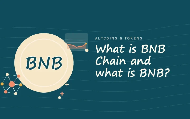 Что такое BNB Chain и что такое BNB?: иллюстрация монеты и сети узлов