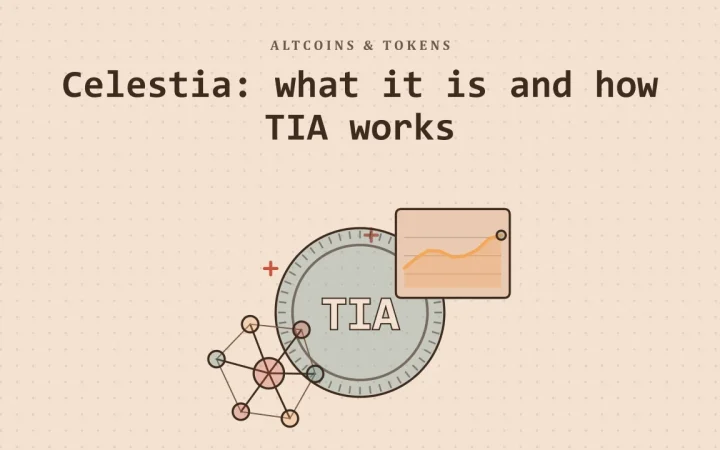 Celestia: что это и как работает TIA: иллюстрация с монетой и сетью узлов