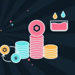 Иллюстрация стопок монет с двумя монетами, которые обмениваются для руководства по DeFi & Web3