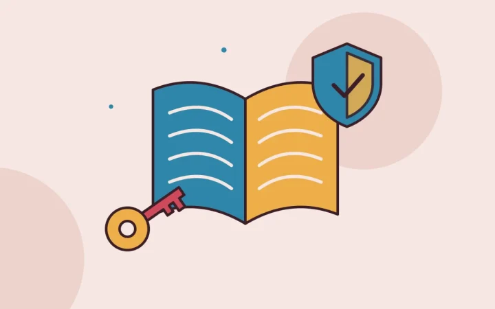 Иллюстрация раскрытой книги с приватным ключом для руководства по кошелькам и безопасности
