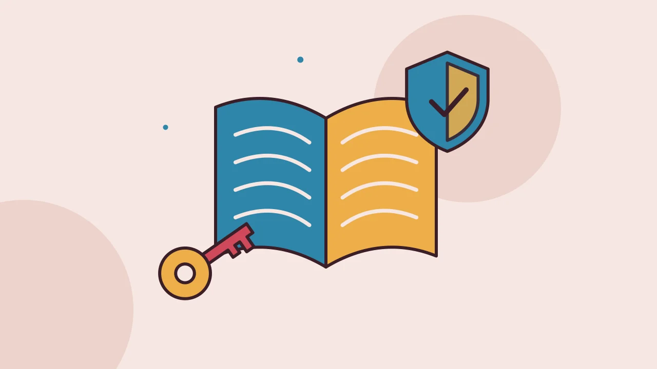 Иллюстрация раскрытой книги с приватным ключом для руководства по кошелькам и безопасности