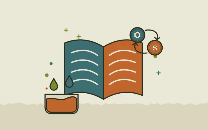Иллюстрация открытой книги с пулом ликвидности для руководства по DeFi & Web3
