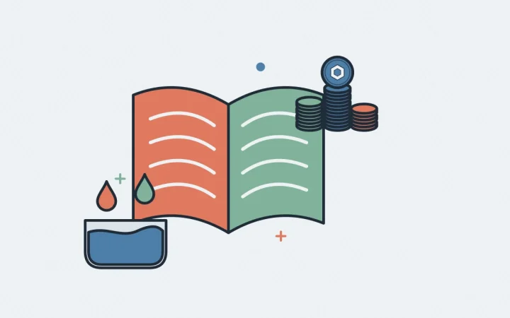 Иллюстрация открытой книги с пулом ликвидности для руководства по DeFi & Web3