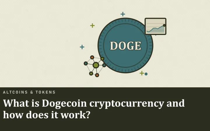 Что такое криптовалюта Dogecoin и как она работает?: иллюстрация монеты и сети узлов