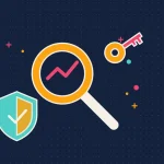 Иллюстрация лупы над графиком с защитным щитом для руководства «Кошельки & Безопасность»