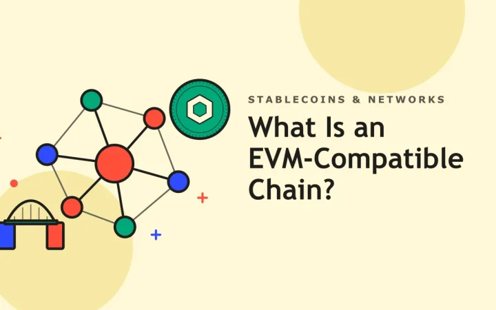 Что такое EVM-совместимая цепочка?: иллюстрация сети узлов и моста между двумя цепочками