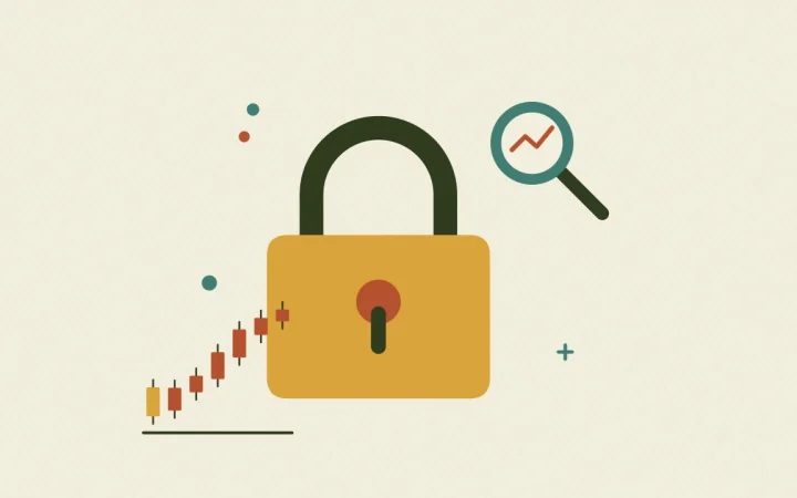 Иллюстрация навесного замка с графиком свечей для руководства Market Data
