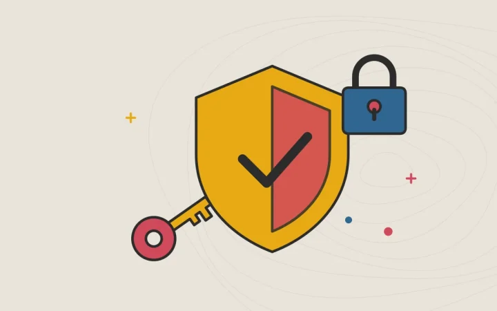 Иллюстрация щита безопасности с приватным ключом для руководства по кошелькам и безопасности