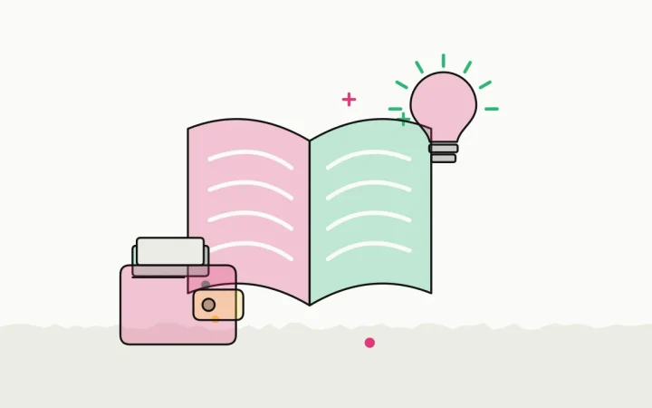 Иллюстрация открытой книги с криптокошельком для руководства по основам криптовалют