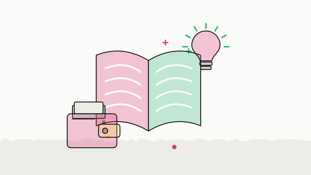 Иллюстрация открытой книги с криптокошельком для руководства по основам криптовалют