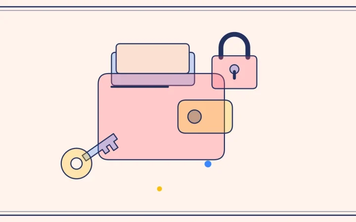 Иллюстрация криптокошелька с приватным ключом для руководства «Кошельки и безопасность»