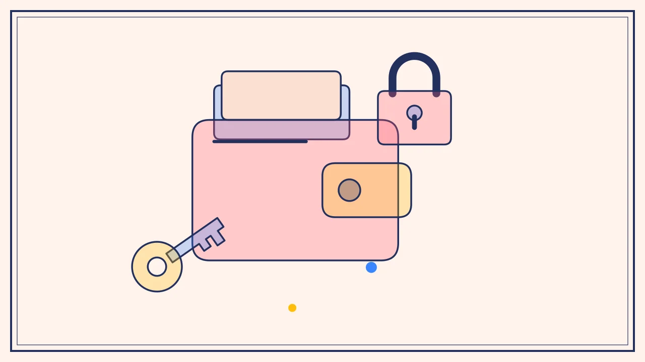 Иллюстрация криптокошелька с приватным ключом для руководства «Кошельки и безопасность»