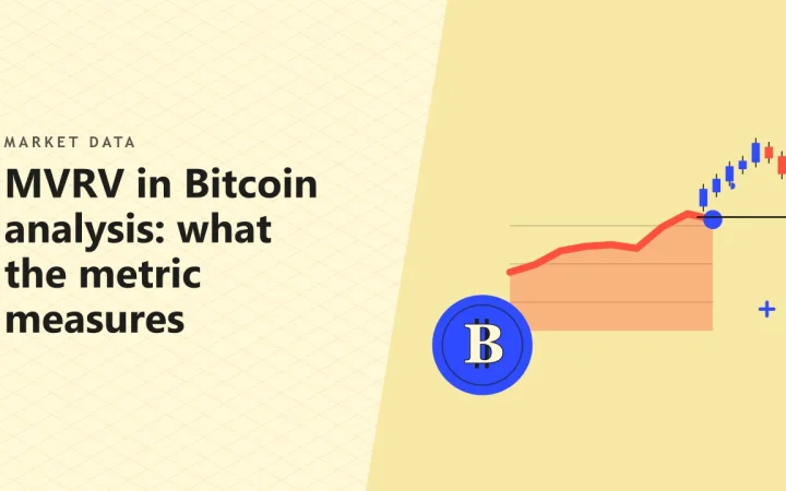 MVRV в анализе Bitcoin: что измеряет показатель: иллюстрация с ценовым графиком и монетой