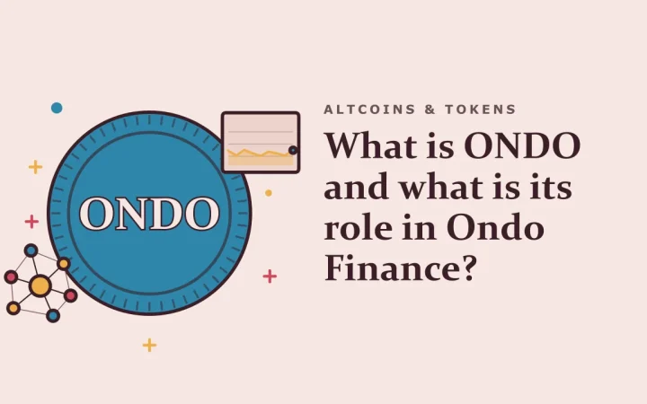 Что такое ONDO и какова его роль в Ondo Finance?: иллюстрация с монетой и сетью узлов