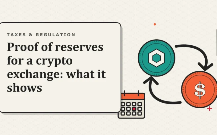 Proof of reserves для криптобиржи: что это показывает: иллюстрация двух обмениваемых монет и календаря