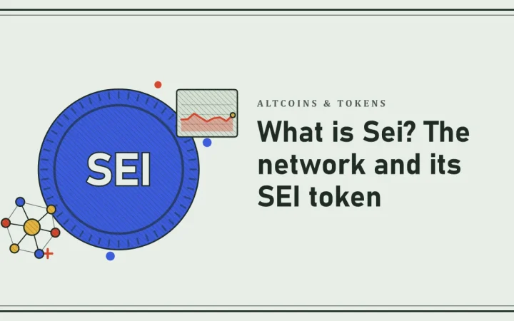 Что такое Sei? Сеть и её токен SEI: иллюстрация с монетой и сетью узлов