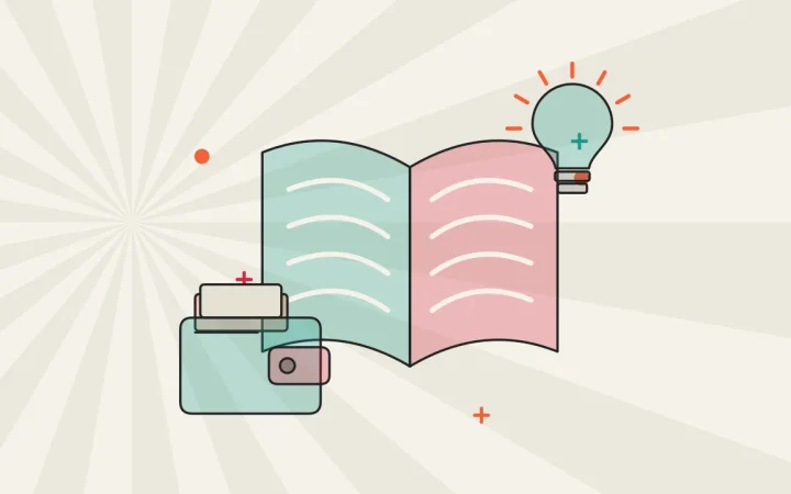 Иллюстрация открытой книги с криптокошельком для руководства по основам криптовалют