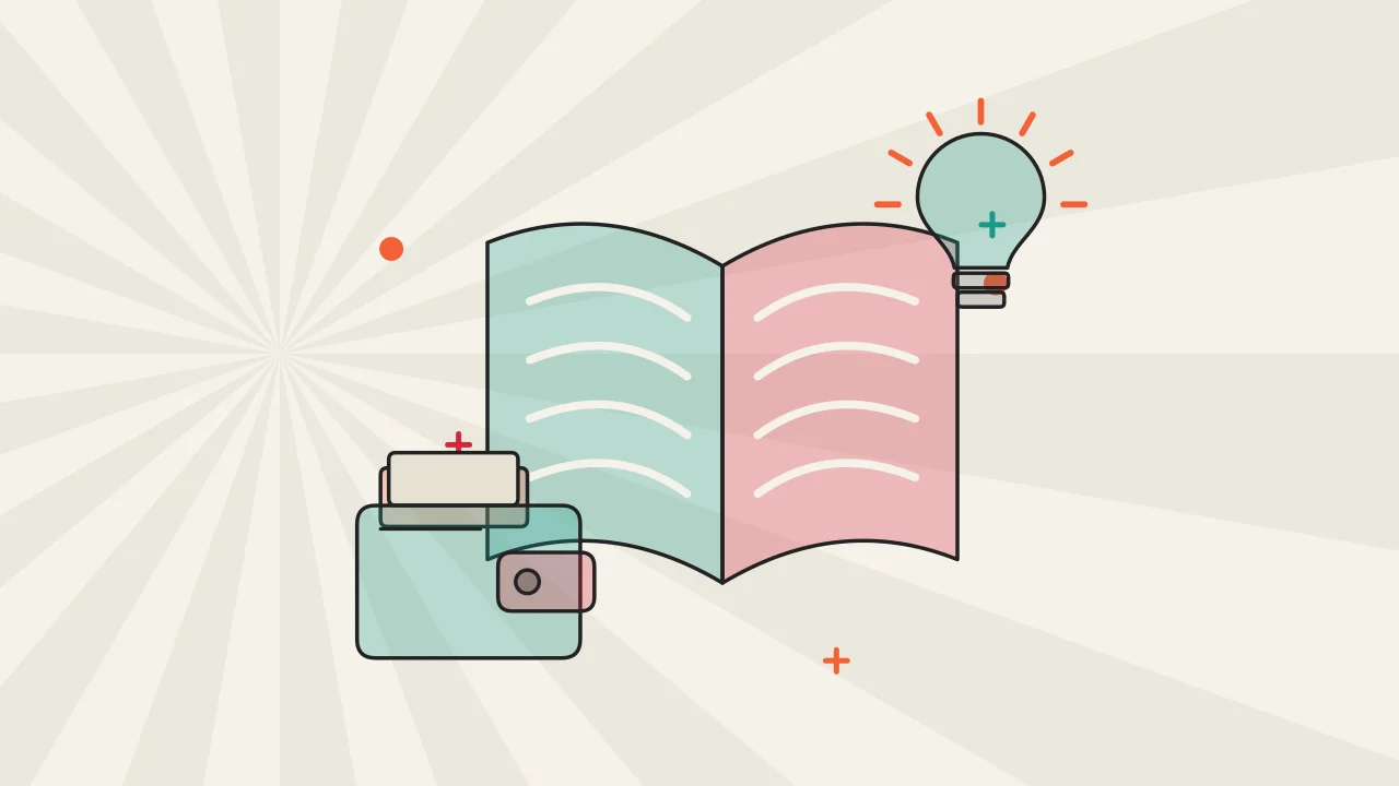 Иллюстрация открытой книги с криптокошельком для руководства по основам криптовалют