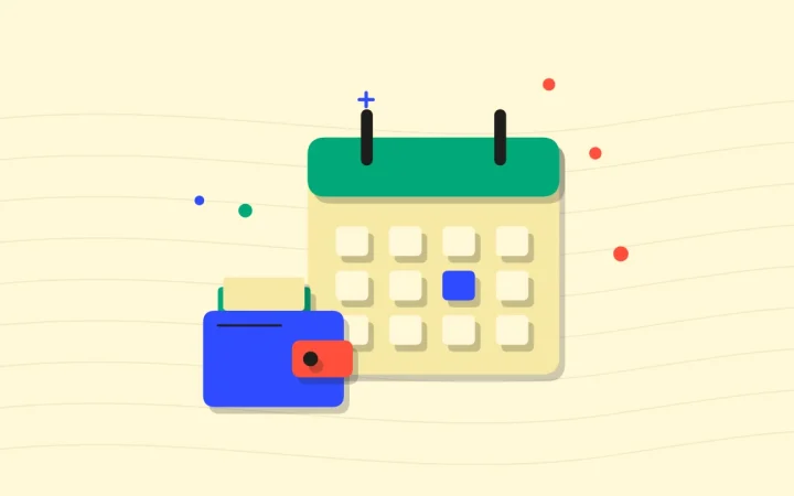 Иллюстрация календаря с криптокошельком для руководства «Основы криптовалют»