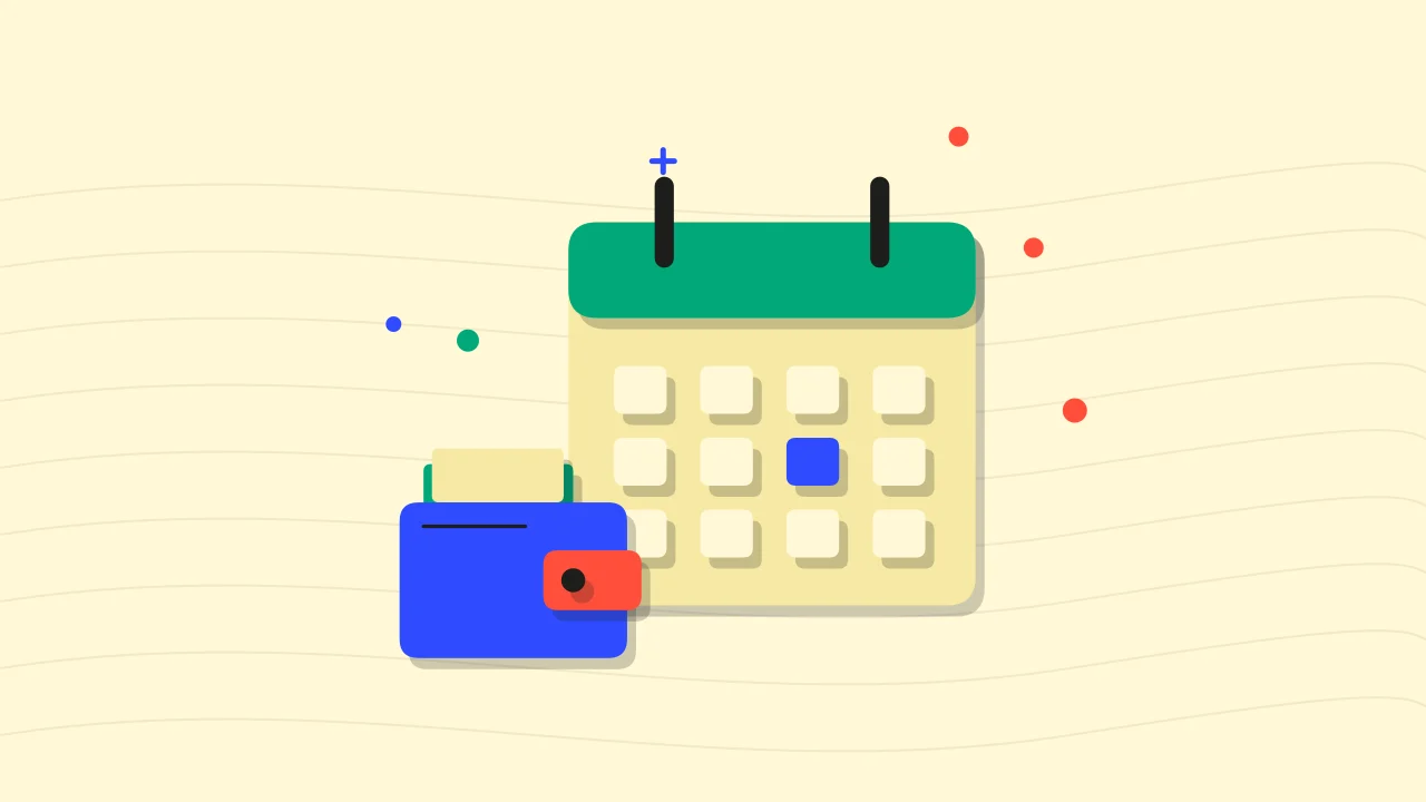 Иллюстрация календаря с криптокошельком для руководства «Основы криптовалют»