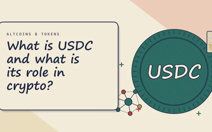 Что такое USDC и какова его роль в криптовалютах?: иллюстрация монеты и сети узлов